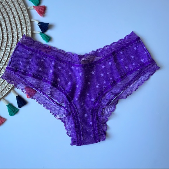 Victoria's Secret Lace Trim Waffle Cheeky Panty Wild Pansy Starry Nights NEW - Picture 4 of 4
